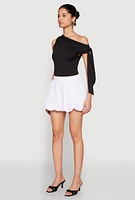 Womens Poplin Bubble Shorts, White,