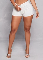 Womens Iris Rhinestone Studded High Waist Shorts, White,