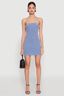 Womens Ribbed Knit Mineral Wash Tube Dress, Blue, Size S