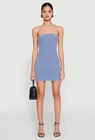 Womens Ribbed Knit Mineral Wash Tube Dress, Blue, Size S