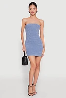 Womens Ribbed Knit Mineral Wash Tube Dress, Blue, Size S