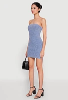Womens Ribbed Knit Mineral Wash Tube Dress, Blue, Size S