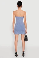Womens Ribbed Knit Mineral Wash Tube Dress, Blue, Size S