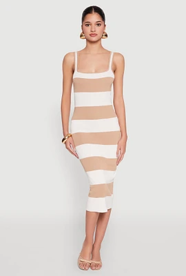 Womens Open Tie Back Sleeveless Striped Bodycon Dress,