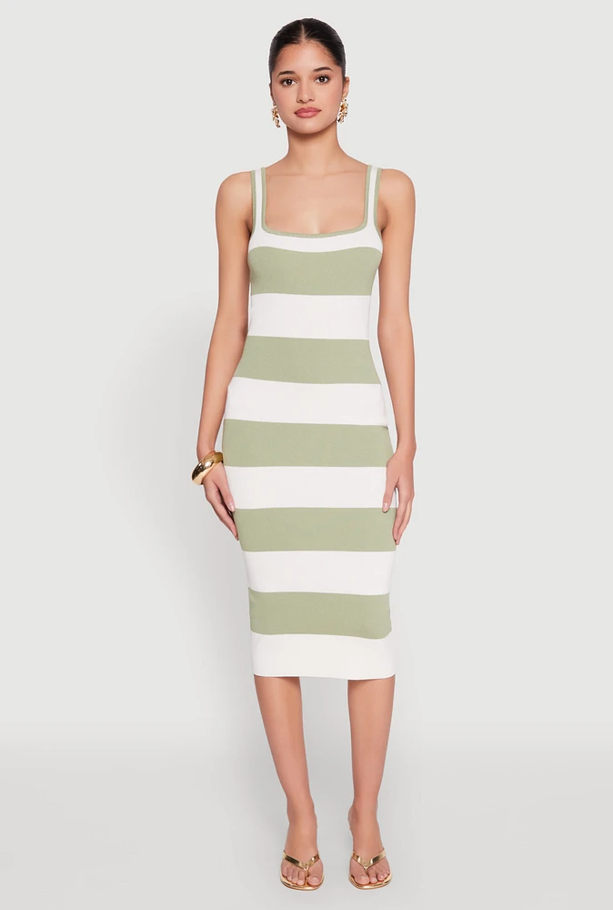Womens Open Tie Back Sleeveless Striped Bodycon Dress,