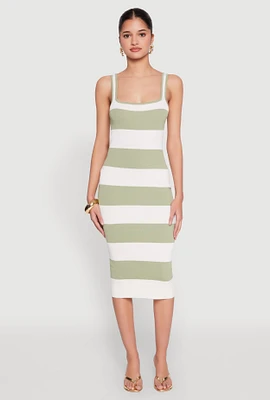 Womens Open Tie Back Sleeveless Striped Bodycon Dress,