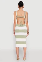 Womens Open Tie Back Sleeveless Striped Bodycon Dress,