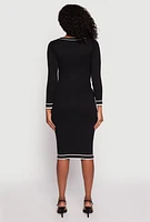 Womens Daisy Ribbed Knit Contrast Trim Sweater Dress,