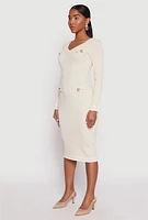 Womens Daisy Ribbed Knit Contrast Trim Sweater Dress, Beige, Size XL