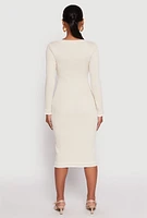 Womens Daisy Ribbed Knit Contrast Trim Sweater Dress, Beige, Size S