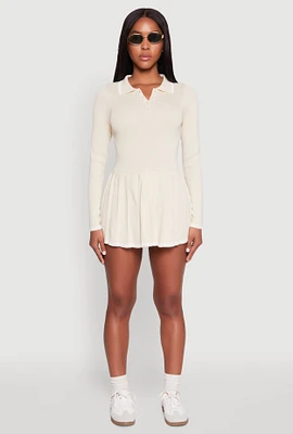 Womens Daisy Pleated Contrast Trim Sweater Dress, Beige, Size M