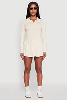 Womens Daisy Pleated Contrast Trim Sweater Dress, Beige, Size M