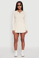 Womens Daisy Pleated Contrast Trim Sweater Dress, Beige, Size M