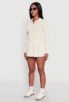 Womens Daisy Pleated Contrast Trim Sweater Dress, Beige, Size M