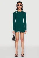 Womens Daisy Pleated Contrast Trim Sweater Dress,