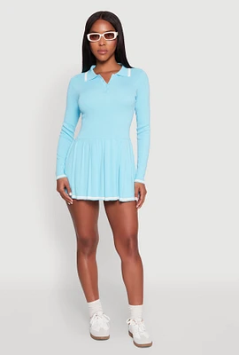 Womens Daisy Pleated Contrast Trim Sweater Dress,