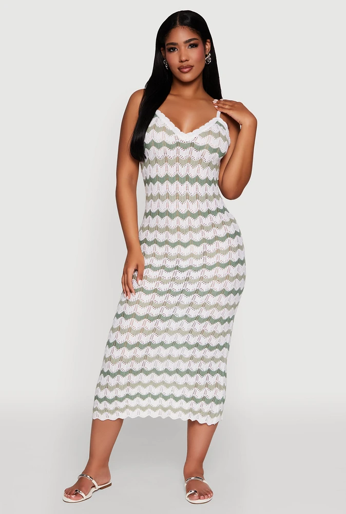 Womens Madden Girl Wavy Striped V Neck Sleeveless Crochet Cami Dress, Multi, Size M