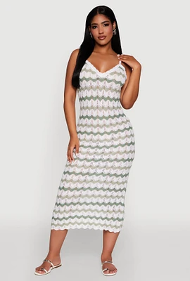 Womens Madden Girl Wavy Striped V Neck Sleeveless Crochet Cami Dress, Multi, Size M