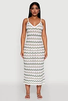 Womens Madden Girl Wavy Striped V Neck Sleeveless Crochet Cami Dress, Multi, Size M