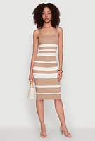 Womens Madden Girl Striped Rib Knit Tank Dress, Beige, Size M