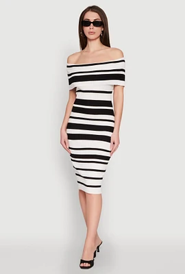 Womens Almost Famous Off the Shoulder Striped Dress, Multi, Size L