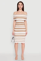 Womens Almost Famous Off the Shoulder Striped Dress, Beige, Size XL
