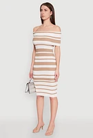 Womens Almost Famous Off the Shoulder Striped Dress, Beige, Size XL