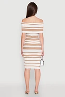 Womens Almost Famous Off the Shoulder Striped Dress, Beige, Size XL