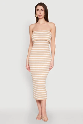 Womens Almost Famous Striped Fold Over Tube Dress, Beige, Size S