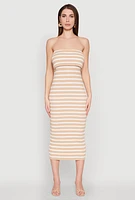Womens Almost Famous Striped Fold Over Tube Dress, Beige, Size S