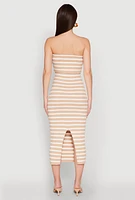 Womens Almost Famous Striped Fold Over Tube Dress, Beige, Size S