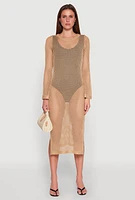Womens Almost Famous Crochet Side Slit Maxi Dress, Beige, Size S