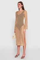 Womens Almost Famous Crochet Side Slit Maxi Dress, Beige, Size S