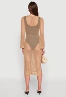 Womens Almost Famous Crochet Side Slit Maxi Dress, Beige, Size S