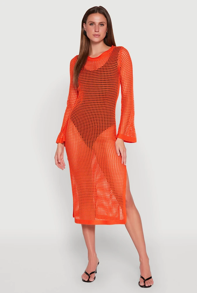 Womens Almost Famous Crochet Side Slit Maxi Dress, Orange, Size XL