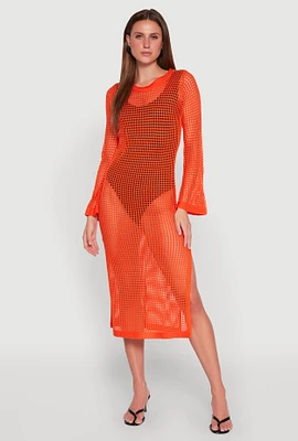 Womens Almost Famous Crochet Side Slit Maxi Dress, Orange, Size XL