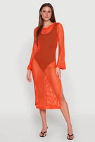 Womens Almost Famous Crochet Side Slit Maxi Dress, Orange, Size XL