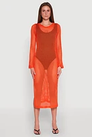 Womens Almost Famous Crochet Side Slit Maxi Dress, Orange, Size XL