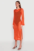 Womens Almost Famous Crochet Side Slit Maxi Dress, Orange, Size XL