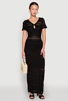 Womens Almost Famous Short Sleeve Pointelle Maxi Dress, Black,