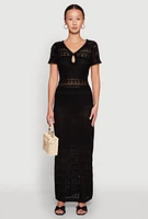 Womens Almost Famous Short Sleeve Pointelle Maxi Dress, Black,