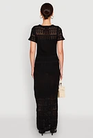 Womens Almost Famous Short Sleeve Pointelle Maxi Dress, Black, Size M