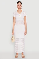 Womens Almost Famous Short Sleeve Pointelle Maxi Dress, White, Size M