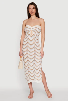 Womens Madden Girl Pointelle Knit Strapless Tube Dress with Side Slit, Multi,