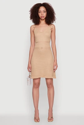 Womens Madden Girl Crochet Cami Dress with Tie Straps and Scallop Trim, S