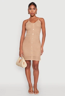 Womens Almost Famous Scalloped Pointelle Knit Cami Dress, Beige, Size L