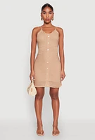 Womens Almost Famous Scalloped Pointelle Knit Cami Dress, Beige, Size L