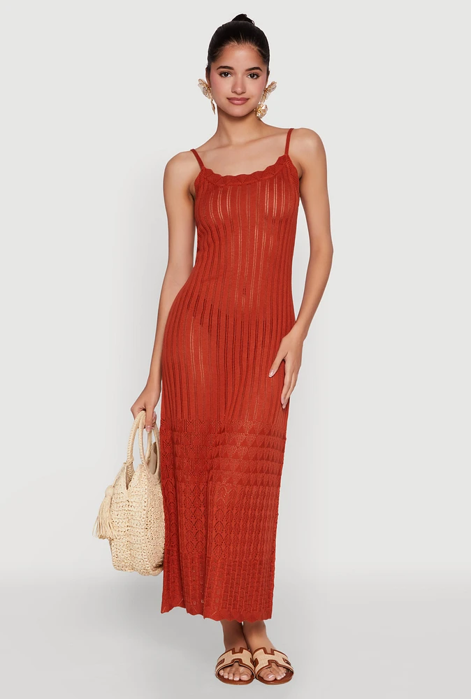 Womens Madden Girl Pointelle Knit Cami Maxi Dress, Orange,