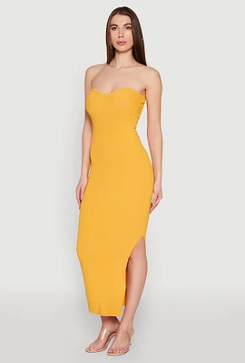 Womens Side Slit Maxi Tube Dress, Yellow,