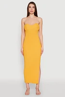 Womens Side Slit Maxi Tube Dress, Yellow,